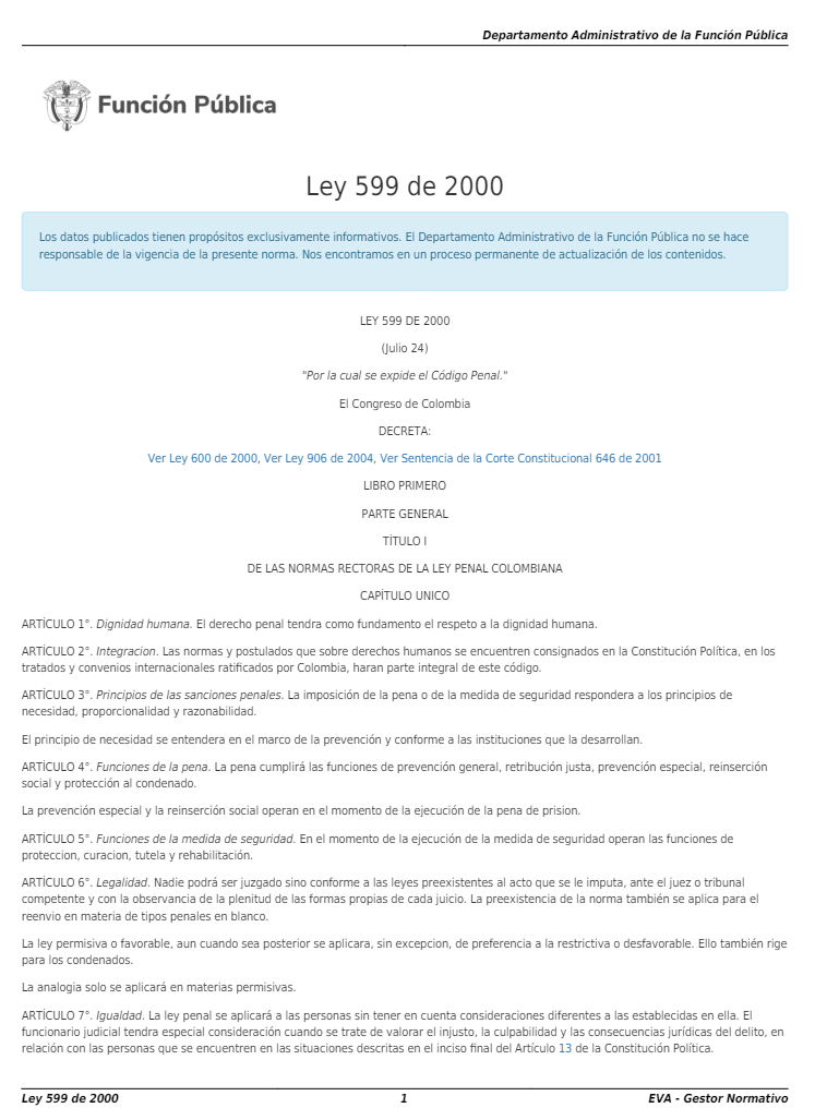 LEY 599 DE 2000 